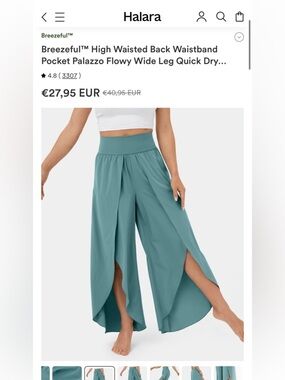 Halara Palazzo Flowy Wide Leg Pants - Teal Breezeful High Waist MSRP $42